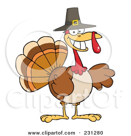 Royalty-Free (RF) Clipart Illustration of a Happy Thanksgiving Pilgrim Turkey Bird Smiling by Hit Toon