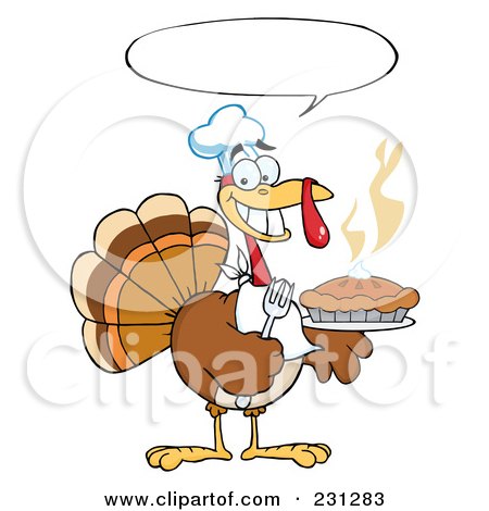 Royalty-Free (RF) Clipart Illustration of a Happy Thanksgiving Turkey Bird Holding A Pie - 2 by Hit Toon