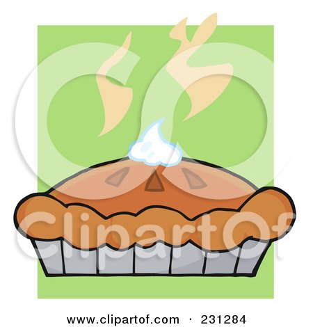 Royalty-Free (RF) Clipart Illustration of a Fresh Pumpkin Pie With Whipped Cream On Top Over Green by Hit Toon