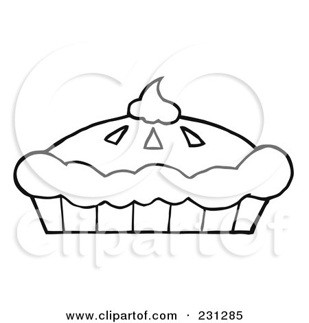 Royalty-Free (RF) Clipart Illustration of a Coloring Page Outline Of A Fresh Pumpkin Pie With Whipped Cream On Top by Hit Toon