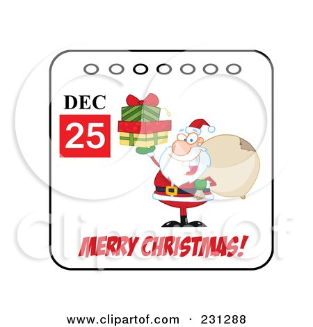 Royalty-Free (RF) Clipart Illustration of a Merry Christmas December 25th Santa Calendar by Hit Toon