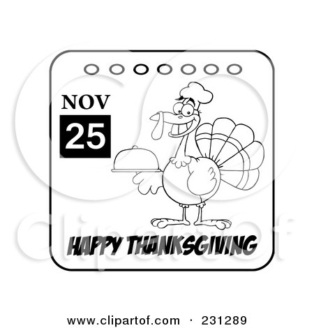 Royalty-Free (RF) Clipart Illustration of a Royalty-Free (RF) Clipart Illustration of a Happy Thanksgiving November 25th Calendar With A Turkey Bird - 4 by Hit Toon