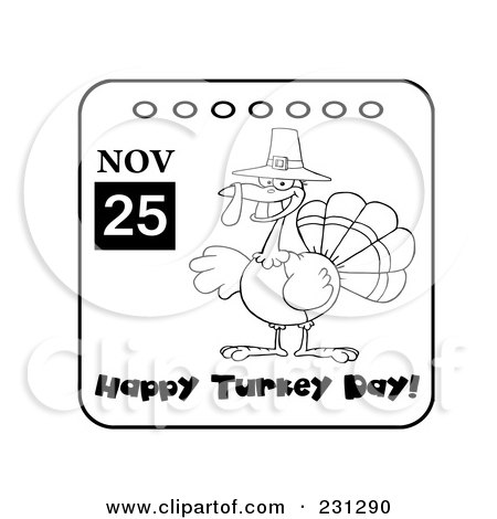 Royalty-Free (RF) Clipart Illustration of a Happy Turkey Day November 25th Calendar With A Turkey Bird - 2 by Hit Toon