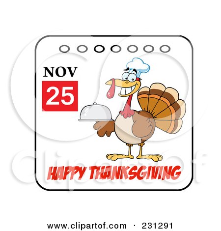 Royalty-Free (RF) Clipart Illustration of a Royalty-Free (RF) Clipart Illustration of a Happy Thanksgiving November 25th Calendar With A Turkey Bird - 3 by Hit Toon