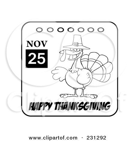 Royalty-Free (RF) Clipart Illustration of a Happy Thanksgiving November 25th Calendar With A Turkey Bird - 2 by Hit Toon