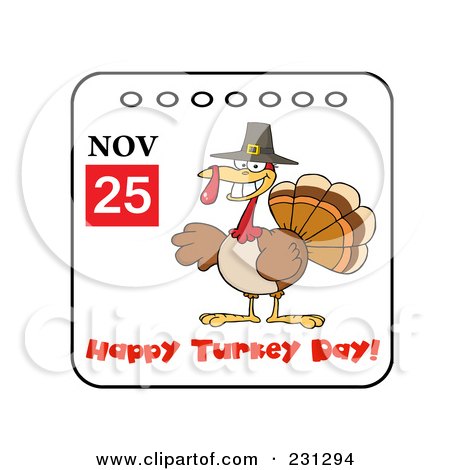 Royalty-Free (RF) Clipart Illustration of a Happy Turkey Day November 25th Calendar With A Turkey Bird - 1 by Hit Toon