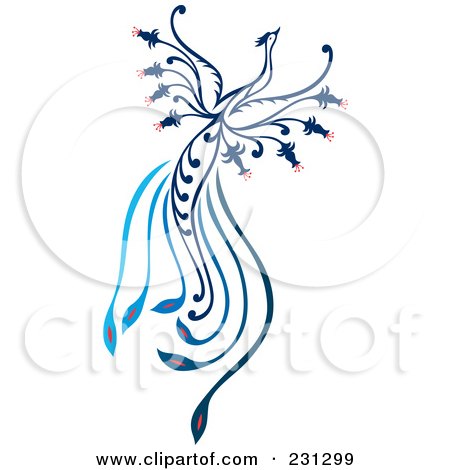 Royalty-Free (RF) Clipart Illustration of a Blue Flying Phoenix by Cherie Reve