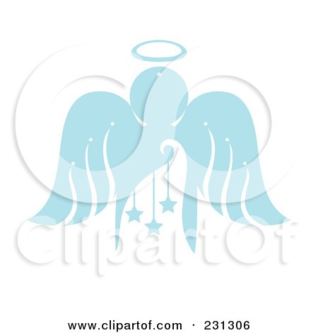 Royalty-Free (RF) Clipart Illustration of a Blue Christmas Angel With Stars by Cherie Reve