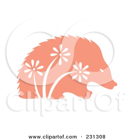 Royalty-Free (RF) Clipart Illustration of a Salmon Pink Floral Porcupine by Cherie Reve