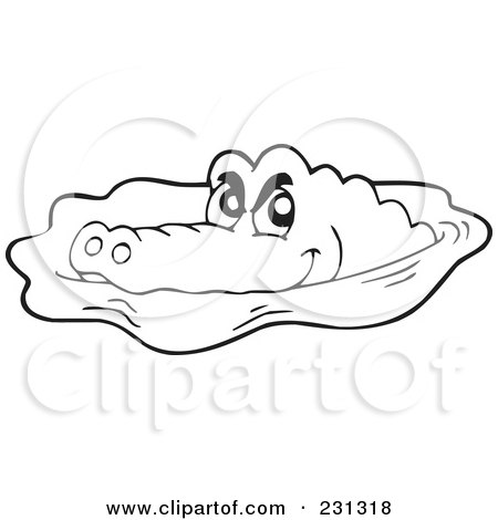 Royalty-Free (RF) Clipart Illustration of a Coloring Page Outline Of An Alligator by visekart