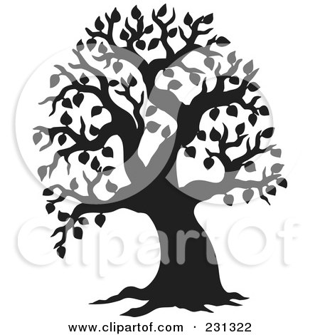 Royalty-Free (RF) Clipart Illustration of a Black Silhouetted Tree With Leaves  by visekart