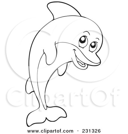 Royalty-Free (RF) Clipart Illustration of a Coloring Page Outline Of A Dolphin by visekart