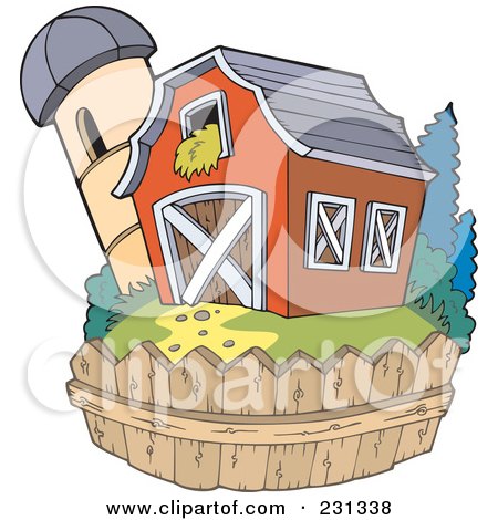 Royalty-Free (RF) Clipart Illustration of a Fence Around A Barn And Silo Granary by visekart