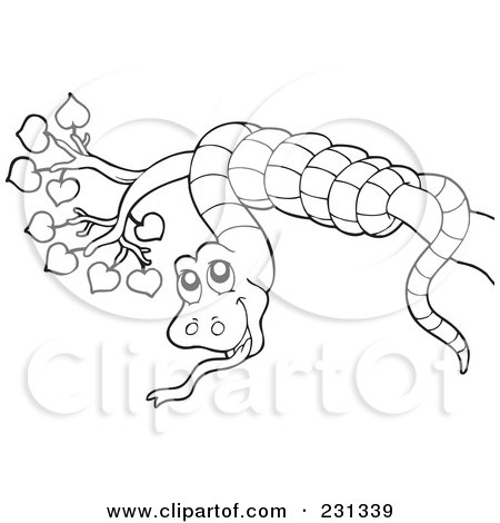 Royalty-Free (RF) Clipart Illustration of a Coloring Page Outline Of A Snake In A Tree by visekart