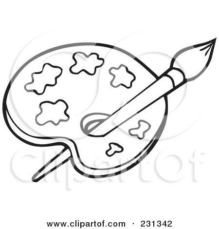 Royalty-Free (RF) Clipart Illustration of a Coloring Page Outline Of A Paint Palette by visekart