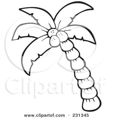 Royalty-Free (RF) Clipart Illustration of a Coloring Page Outline Of A Palm Tree by visekart