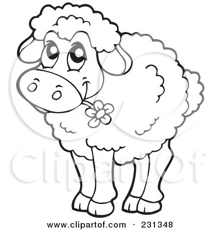 Royalty-Free (RF) Clipart Illustration of a Coloring Page Outline Of A Barnyard Sheep by visekart