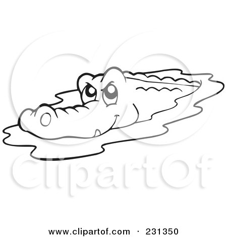 Royalty-Free (RF) Clipart Illustration of a Coloring Page Outline Of A Crocodile by visekart