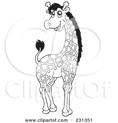 Royalty-Free (RF) Clipart Illustration of a Coloring Page Outline Of A Giraffe by visekart