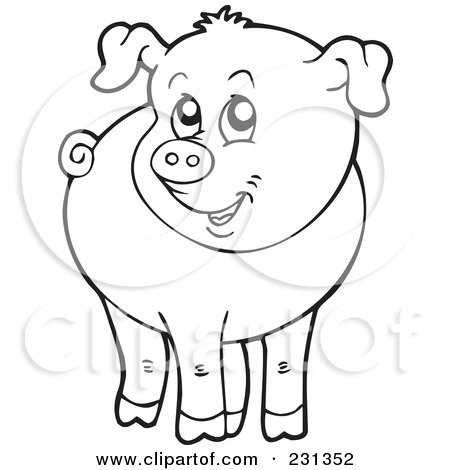 Royalty-Free (RF) Clipart Illustration of a Coloring Page Outline Of A Barnyard Pig by visekart