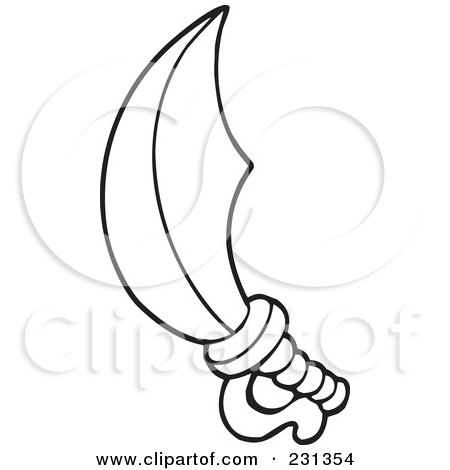 Royalty-Free (RF) Clipart Illustration of a Coloring Page Outline Of A Pirate Sword by visekart