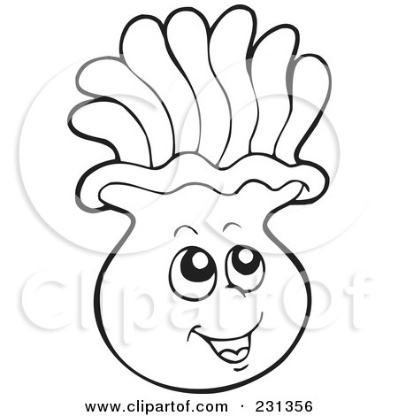 Royalty-Free (RF) Clipart Illustration of a Coloring Page Outline Of A Happy Sea Anemone by visekart