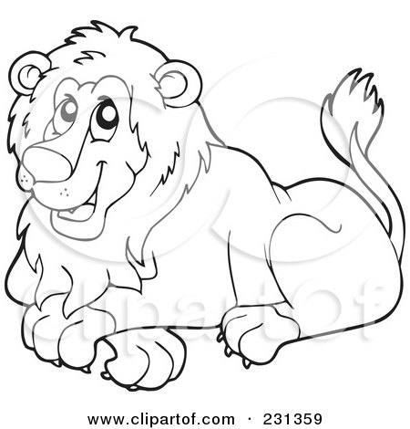 Royalty-Free (RF) Clipart Illustration of a Coloring Page Outline Of A Happy Lion by visekart