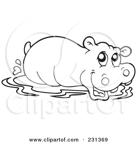Royalty-Free (RF) Clipart Illustration of a Coloring Page Outline Of A Hippo by visekart