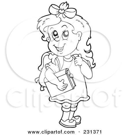 Royalty-Free (RF) Clipart Illustration of a Coloring Page Outline Of A School Girl by visekart
