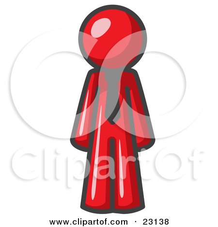 Clipart Illustration of a Red Business Man Wearing a Tie, Standing With His Arms at His Side by Leo Blanchette