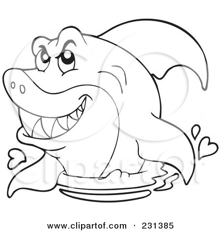 Royalty-Free (RF) Clipart Illustration of a Coloring Page Outline Of A Shark by visekart