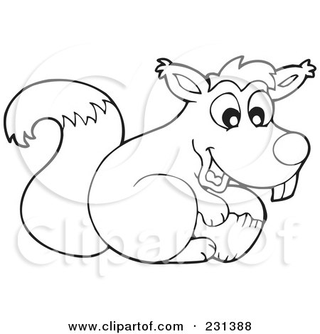 Royalty-Free (RF) Clipart Illustration of a Coloring Page Outline Of A Squirrel With An Acorn by visekart