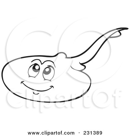 Royalty-Free (RF) Clipart Illustration of a Coloring Page Outline Of A Happy Ray by visekart