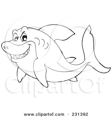 Royalty-Free (RF) Clipart Illustration of a Coloring Page Outline Of A Mean Shark by visekart