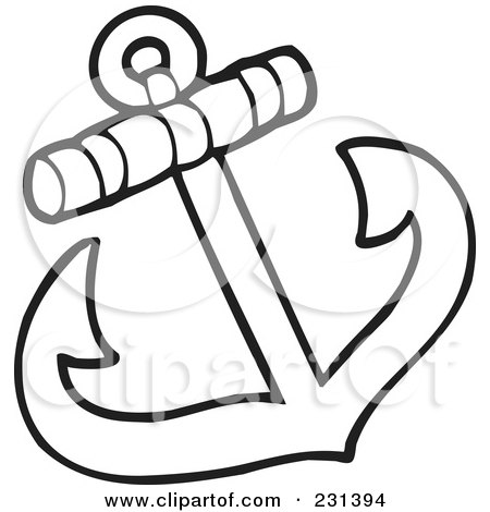 Royalty-Free (RF) Clipart Illustration of a Coloring Page Outline Of An Anchor by visekart