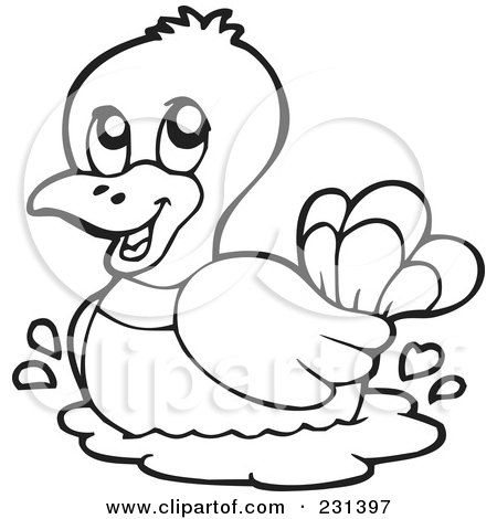 Royalty-Free (RF) Clipart Illustration of a Coloring Page Outline Of A Duck by visekart