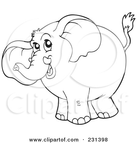 Royalty-Free (RF) Clipart Illustration of a Coloring Page Outline Of An Elephant by visekart
