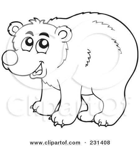 Royalty-Free (RF) Clipart Illustration of a Coloring Page Outline Of A Happy Bear by visekart