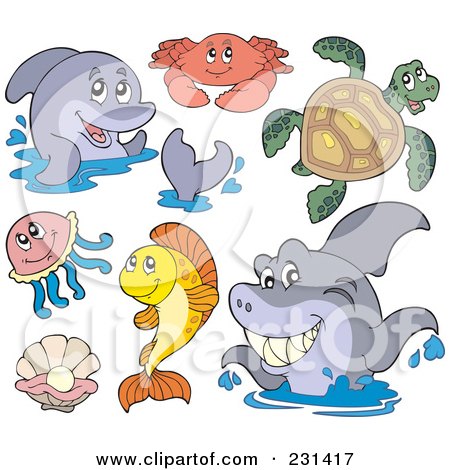 Royalty-Free (RF) Clipart Illustration of a Digital Collage Of Marine Animals by visekart