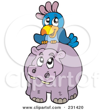 Royalty-Free (RF) Clipart Illustration of a Parrot On A Hippo by visekart