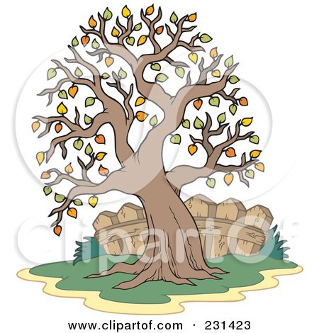 Royalty-Free (RF) Clipart Illustration of a Fall Tree And Fence by visekart
