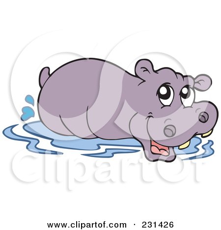 Royalty-Free (RF) Clipart Illustration of a Wading Hippo by visekart