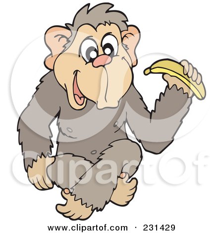Royalty-Free (RF) Clipart Illustration of a Happy Monkey Holding A Banana by visekart