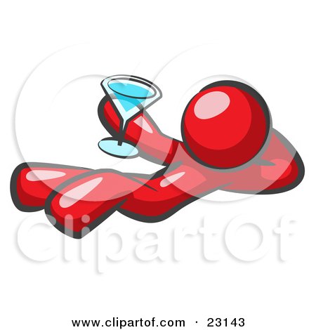 Clipart Illustration of a Red Man Kicking Back And Relaxing With A Martini Beverage by Leo Blanchette