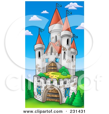 Royalty-Free (RF) Clipart Illustration of a Fortified Medieval Castle by visekart