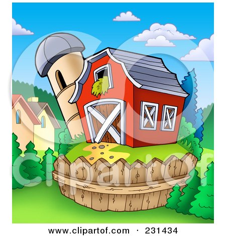 Royalty-Free (RF) Clipart Illustration of a Silo Granary By A Red Barn - 2 by visekart