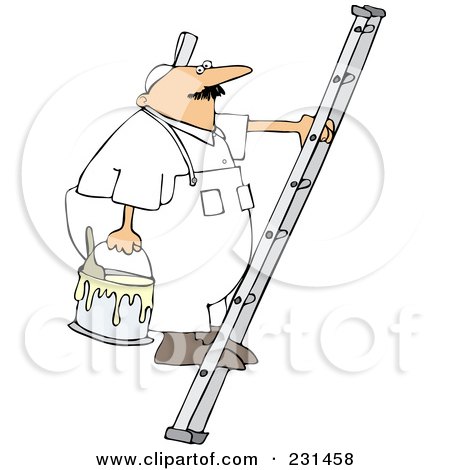 Royalty-Free (RF) Clipart Illustration of a Worker Man Carrying A Paint Bucket Up A Ladder by djart