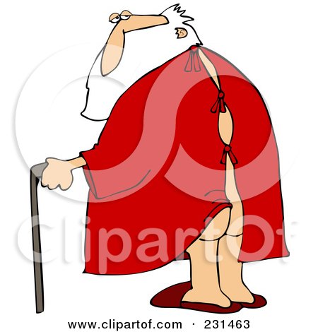 Royalty-Free (RF) Clipart Illustration of Santa Walking With A Cane, His Butt Showing Through A Hospital Gown by djart