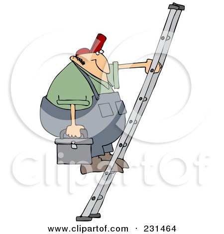 Royalty-Free (RF) Clipart Illustration of a Worker Man Carrying A Tool Box Up A Ladder by djart