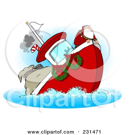 Royalty-Free (RF) Clipart Illustration of Santa On A Sinking Boat by djart